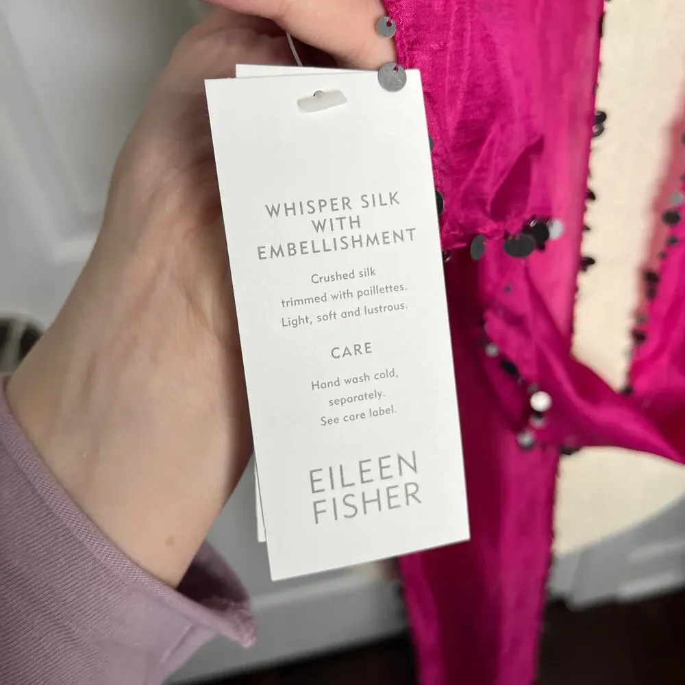 Eileen Fisher Scarf Skinny Pink Whisper Silk Rosa Hot Pink 78